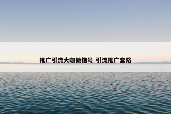 推广引流大咖微信号 引流推广套路